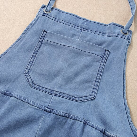 B239 Light Blue Grommet Tie Straps Casual Denim Romper - Picture 16 of 16